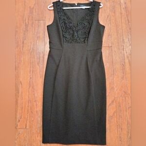 Tommy Hilfiger Black Cocktail Dress With Lace Detail V-neck Sleeveless